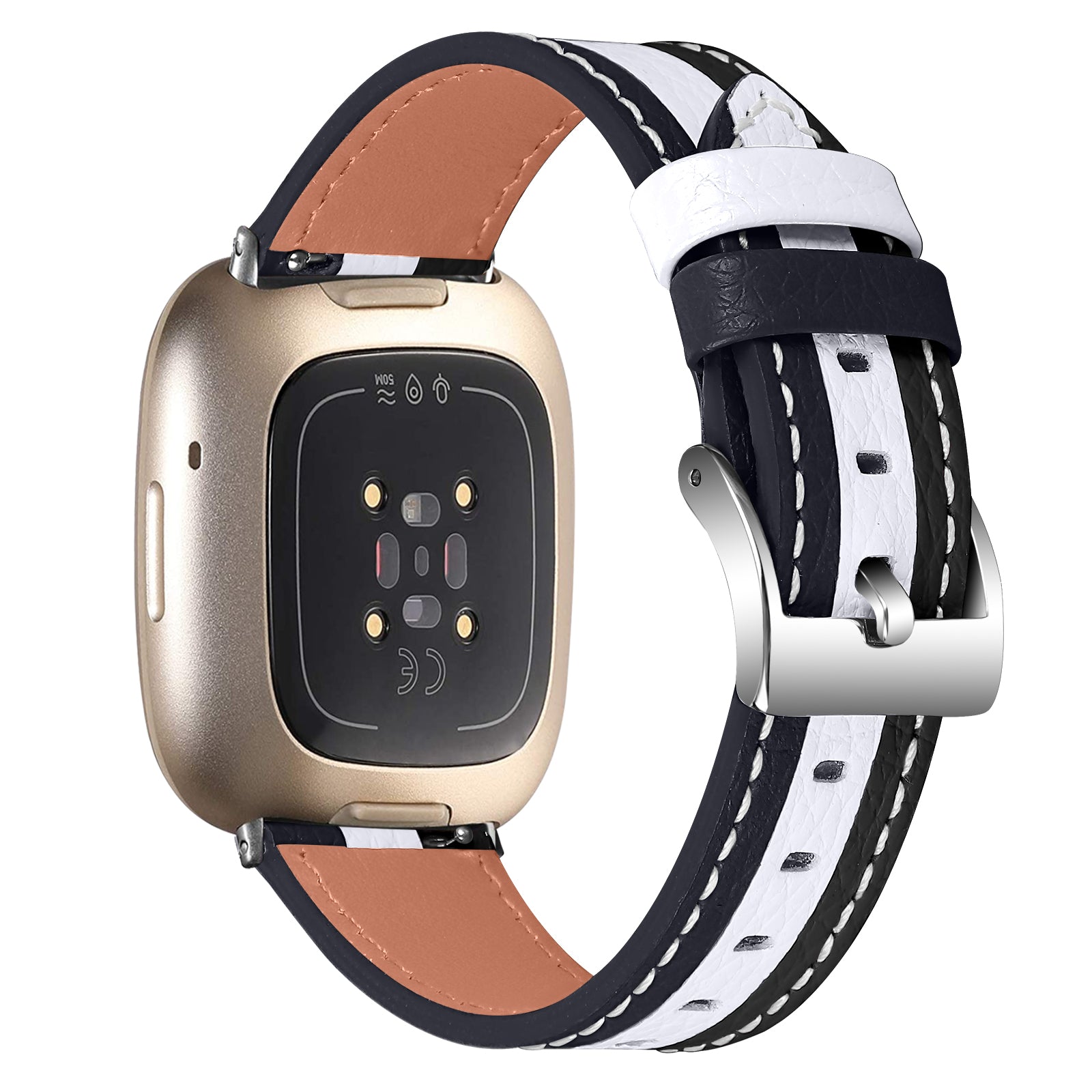 For Fitbit Versa 3 Sense Splicing Design Wrist Strap Top Layer Cowhide Leather Replacement Watch Band For Fitbit Versa 3 Sense Splicing Design Wrist Strap Top Layer Cowhide Leather Replacement Watch Band